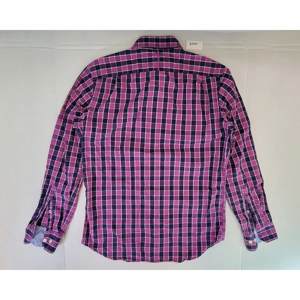 Banana Republic‎ Plaid Button Down Shirt Pink Navy Long Sleeve Slim Fit Mens S
